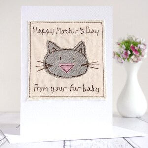 Carte personnalisée brodée de fête des mères de chat pour la maman, la grand-mère - carte de fête des mères du chat - bébé de fourrure de nouvelle maman - sitter d'animal de compagnie Merci