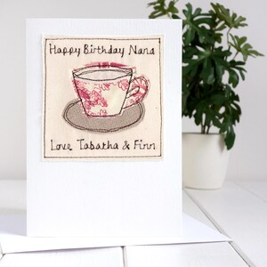 Tarjeta de cumpleaños con taza de té bordada personalizada - Tarjeta del Día de la Madre para mamá, abuela - Tarjeta de jubilación con taza de té - Tarjeta del 20.º aniversario de China