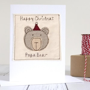 Biglietto di Natale personalizzato con orsetto ricamato per papà, nonno e nonno - Primo biglietto di Natale per neonato, figlio maschio o nipote - Un abbraccio d'orso
