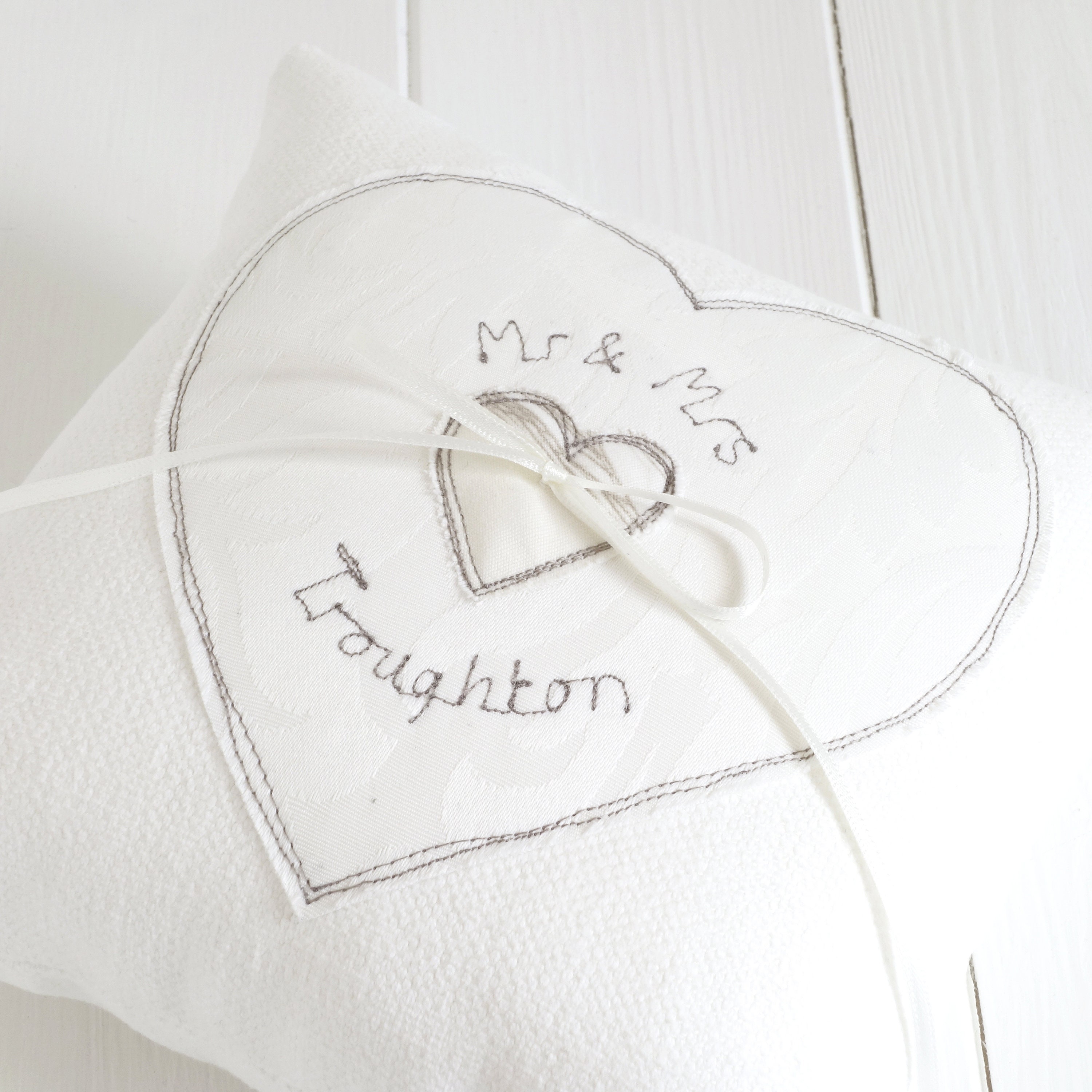 Personalised Wedding Ring Pillow Heart Shaped – linenhearts