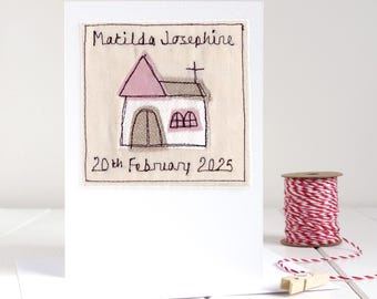 Personalised Embroidered Christening Card For Girls, Daughter, Granddaughter, Goddaughter, Niece - Baptism Card - First Holy Communion Card