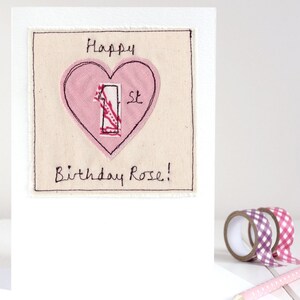 Cartão de 1º aniversário bordado personalizado para meninas, filha e neta - 1º dia de aula - Cartão de primeiro dia das mães para mãe e avó