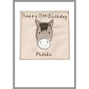 Personalised Embroidered Horse Card Pony Birthday Card For Girl Or Boy Birthday Card From The Horse Horse Lovers Card Thank You Card Brown horse