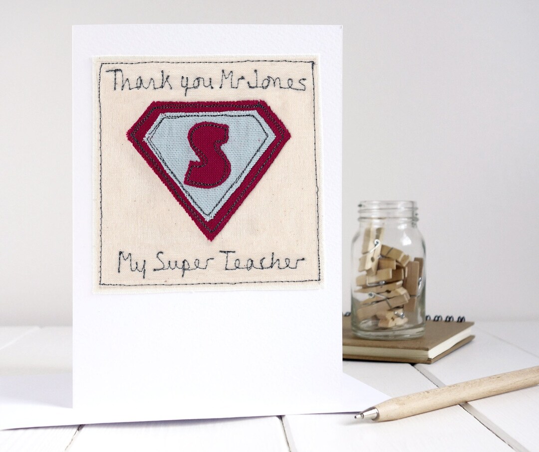 Personalised Embroidered Superhero Card for Him - Male Teacher Thank ...