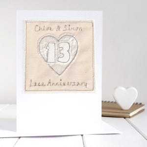 Biglietto personalizzato ricamato per il 13° anniversario di matrimonio - Biglietto per l'anniversario di pizzo per moglie, marito, coppia - Biglietto a cuore per 13 anni insieme
