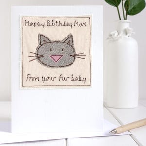 Carte d'anniversaire personnalisée chat brodée pour maman, grand-mère, fille, petite-fille, elle - carte d'anniversaire du chat - nouveau chaton