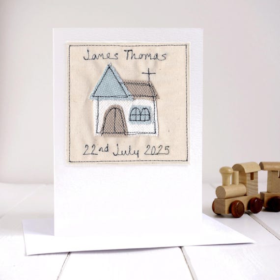 Personalised Embroidered Christening Card For Boys, Son, Grandson, Godson - Baptism Card - 1st Holy Communion Card - Confirmation Card