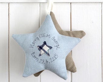 Cadeau étoile brodée personnalisée pour un nouveau-né, baptême, fête du baptême, baptême, 1er anniversaire - Décoration de chambre d'enfant étoile en tissu