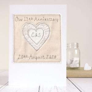 Tarjeta personalizada de 13.º aniversario de bodas con encaje bordado - Tarjeta de 13 años de matrimonio para esposo, esposa o pareja - Tarjeta de 13.º aniversario