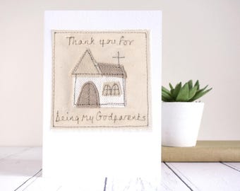 Personalised Embroidered Thank You Card For Godparents, Godfather, Godmother, Christening, Baptism - Thank You Card From Godson, Goddaughter