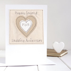 Tarjeta personalizada de algodón bordada para segundo aniversario de bodas - Tarjeta de segundo aniversario para esposo, esposa o pareja - Tarjeta para celebrar 2 años de matrimonio