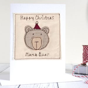 Carte de Noël personnalisée avec un ours brodé pour maman, maman, grand-mère - 1ère carte de Noël pour fille, petite-fille - envoi d'un câlin avec un ours