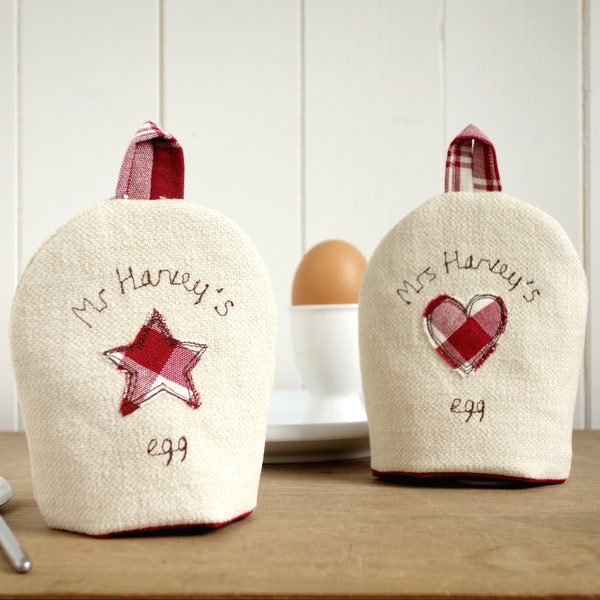 Paar personalisierte bestickte Eierbecher-Cosies – Geschenk für gekochte Eier zur Hochzeit, Ostern, 2. Baumwolle, 4. Leinen, 40. Rubin-Jubiläum