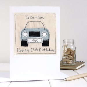Tarjeta bordada personalizada para coche - Tarjeta de cumpleaños para papá y esposo - Tarjeta de 17.º cumpleaños para niño y niña - Día del Padre - Examen de conducir, Clases