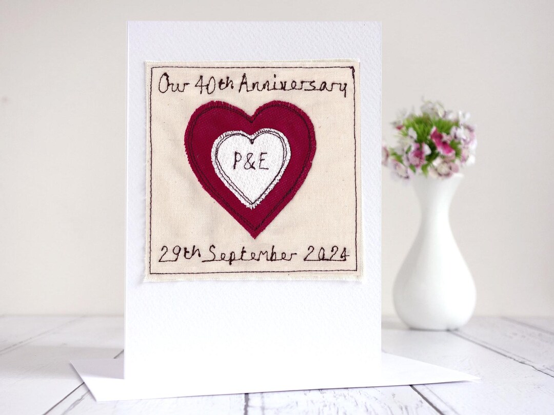 Personalised Embroidered 40th Ruby Wedding Anniversary Card - 40 Years ...