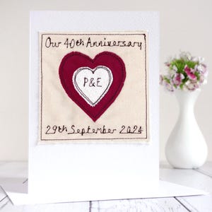 Cartão bordado personalizado de 40º aniversário de casamento de rubi - Cartão de 40 anos de casamento para marido, esposa, ele, ela, avós, mãe e pai
