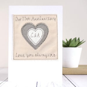 Carta ricamata personalizzata per il 6° anniversario di matrimonio in ferro o 11° anniversario di matrimonio in acciaio - Carta per il sesto o undicesimo anniversario per moglie, marito, coppie