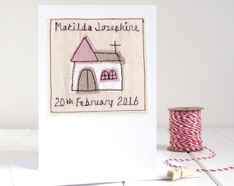 Personalised Embroidered Christening Card For Girls, Daughter, Granddaughter, Goddaughter, Niece - Baptism Card - First Holy Communion Card