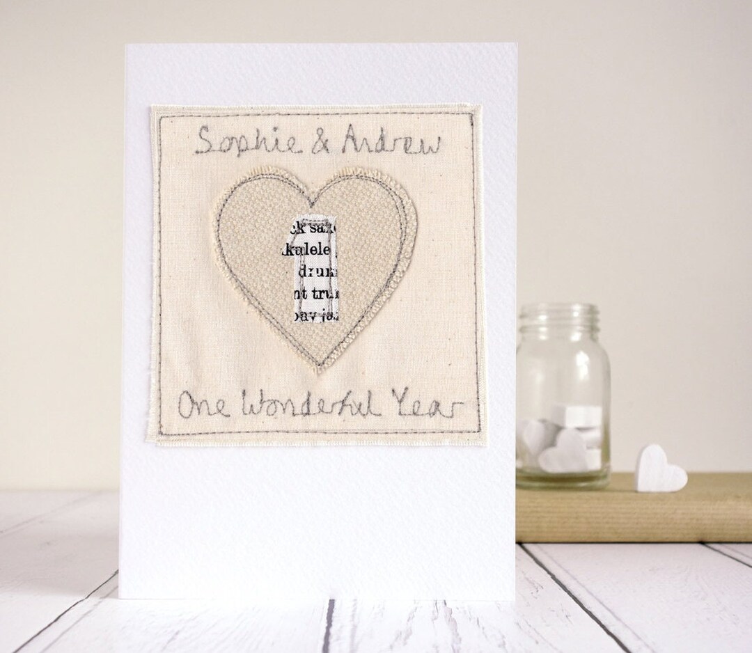 Personalised Embroidered 1st Wedding Anniversary Card - Paper ...