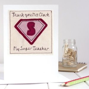 Personalisierte gestickte Superheld-Karte für Sie, Frau, Mutter, Oma - Supermum Mutter-Tageskarte - Superlehrer-Dankeschön-Karte - Valentin