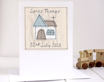 Personalised Embroidered Christening Card For Boys, Son, Grandson, Godson - Baptism Card - 1st Holy Communion Card - Confirmation Card