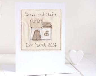 Personalised Embroidered Castle Card For Wedding Or Anniversary - 2nd Cotton Or 4th Linen Anniversary Keepsake Card - Wedding Castle Card