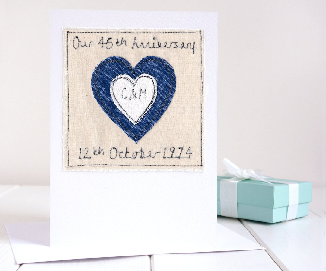 Personalised Embroidered Sapphire Wedding Anniversary Card - 45th ...