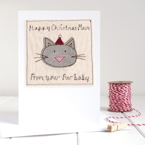 Biglietto di Natale personalizzato con gatto ricamato per mamma, nonna e lei - Biglietto di Natale dal gatto - Peluche per neomamma - Biglietto di ringraziamento per pet sitter