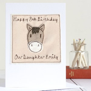 Tarjeta de caballo bordada personalizada - Tarjeta de cumpleaños de poni para niña o niño - Tarjeta de cumpleaños del caballo - Tarjeta para amantes de los caballos - Tarjeta de agradecimiento