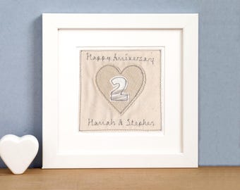 Cuadro bordado personalizado para aniversario de bodas, regalo para esposo, esposa o pareja. 2.º algodón, 4.º lino, cualquier aniversario.