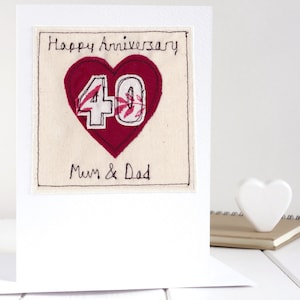 Tarjeta de aniversario de bodas bordada personalizada con rubí - Tarjeta del 40.° aniversario de bodas para esposa, esposo, padres, parejas - Tarjeta de 40 años juntos