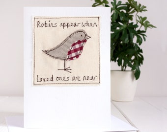 Personalised Embroidered Robin Card - Robins Appear When Loved Ones Are Near Remembrance Card - Robin Sympathy Card - Robin Christmas Card