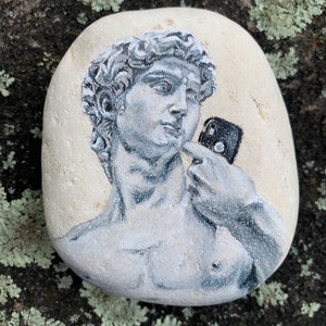 David Inspired Rock Art, Original Painting on Natural Beach Stone, Unique Gift