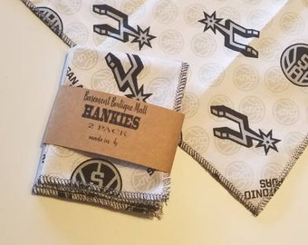 San Antonio Spurs Hankies / Personalized Handkerchiefs / 2 Pack Gift / Embroidered Handkerchiefs / Basketball Hanky