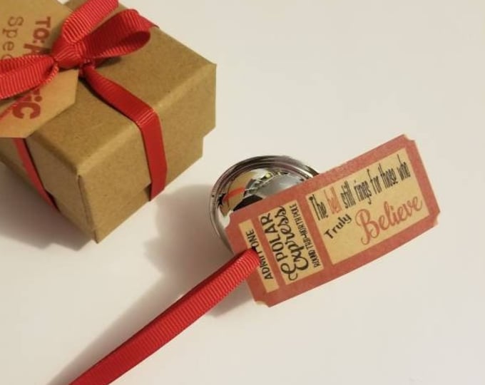 Featured listing image: The Bell Still Rings for those who Truly Believe / Gift Box / Stocking Stuffer / Polar Express Quote / place setting / office gift