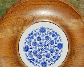Vintage Delft Style Wood Serving Tray with Inset /  Japan / Charcuterie Board / Transferware