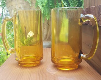 Vintage Amber Mugs / Bar Mugs / Beer Mugs / Drinking Glasses / Soda Shop Mugs / Vase / Film Photo Prop