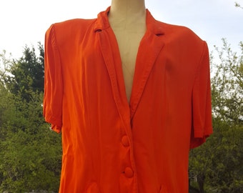 Vintage Appraisal Plus Orange Rayon Short Sleeve Jacket/Blazer with Shoulder Pads,  Retro Blazer, 80's, Preppy