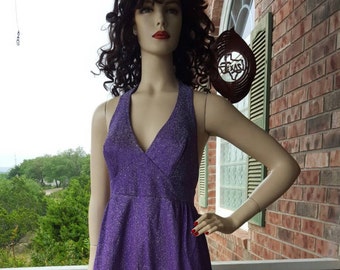 VINTAGE Halter Dress / 60's / Loll Ease / Purple and Silver Halter / Slip dress / Evening Dress / Film Movie Clothing / Costume / Photo Prop