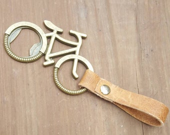 Minimalist Bicycle Bottle Opener / Gift For Biker / Bike Enthusiast / Leather Key Chain / Valentine's gift Ideas / Unisex Gift /