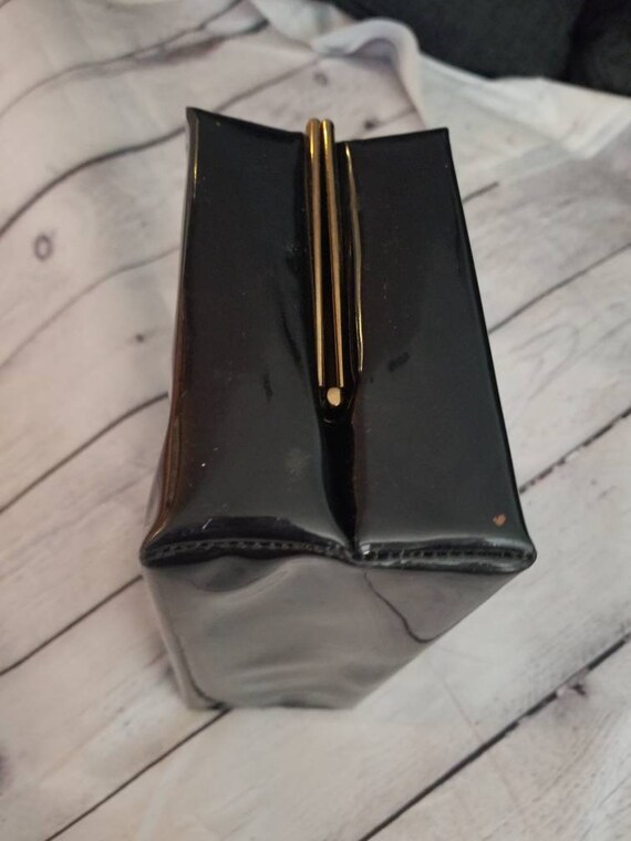 Vintage Black Patent Leather Top Handle Box Bag / Vintage Purse