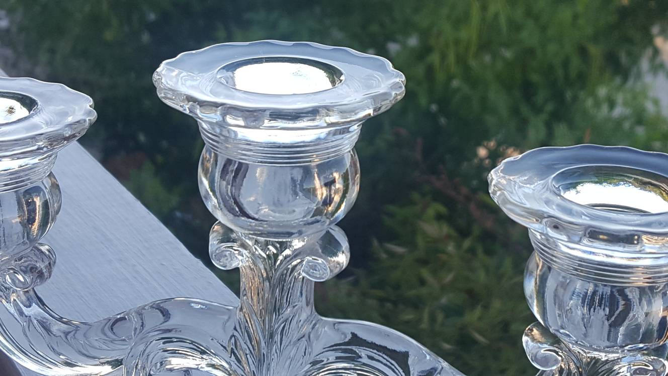 Vintage Candelabra / Wedding Decor / Glass Candle Holder / Holiday