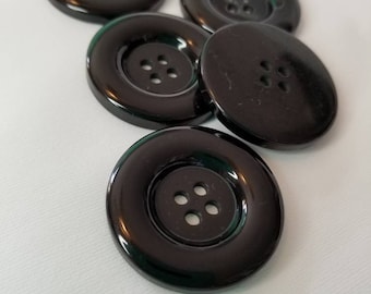 Large Round Black Buttons / 6 Pack Round 4 hole Plastic Buttons / Craft Supplies / Kids Projects