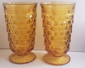 Iced Tea Drinking Glasses/ Vintage Amber Iced Tea Goblets / Flare Rim Glass Set of 2 / Replacement Amber Goblet