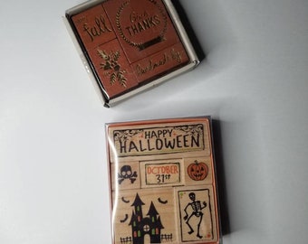 Halloween Stamp Blocks / Fall / Handmade By Rubber Stamps / Set of 2 Unopened Packages 2010 / 10 Stamp Blocks