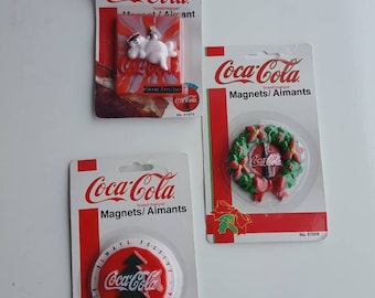 Vintage Coca Cola Christmas Magnets / Wreath / Christmas Tree / Polar Bear / Refrigerator Magnets / Advertisement Memoribilia / Collectibles