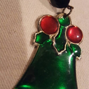 Christmas Bell / Holly Metal Earrings / Vintage Christmas Earrings / pierced Bell Earrings / Ugly Sweater Accessories