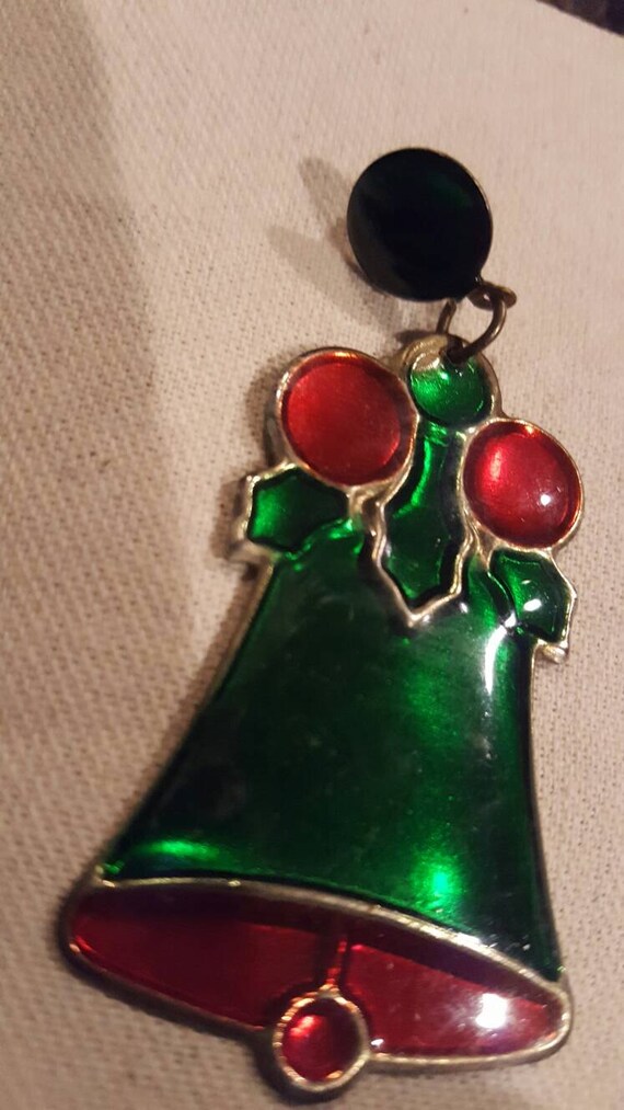 Christmas Bell / Holly Metal Earrings / Vintage Ch