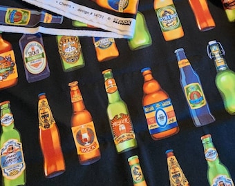 Cheers Craft Beer Fabric / IPA Beer Bottle Fabric / Robert Kaufman on Black