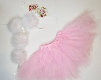 Infant TUTU Pink / Baby Girl Tutu / Purple Tutu / tulle Pom Pom Decor / Photo Shoot Props / Bling Baby Headband